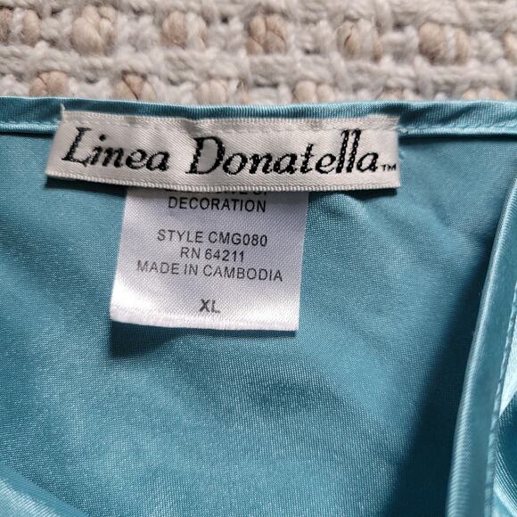 Linea Donatella Womens XL Blue Slip Dress Mini Babydoll Camisole Floral Satin - Picture 4 of 6